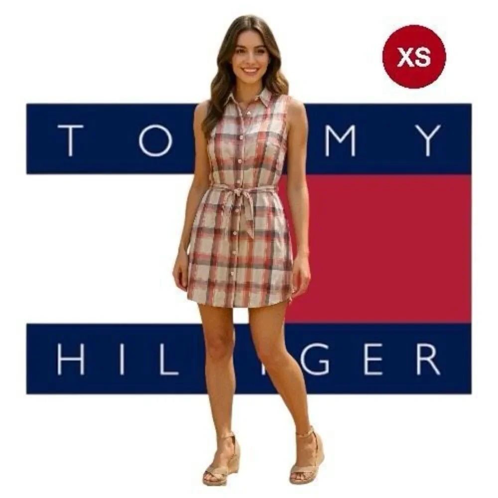 Tommy Hilfiger Dress Plaid Cotton Linen Sleeveless Women’s XS